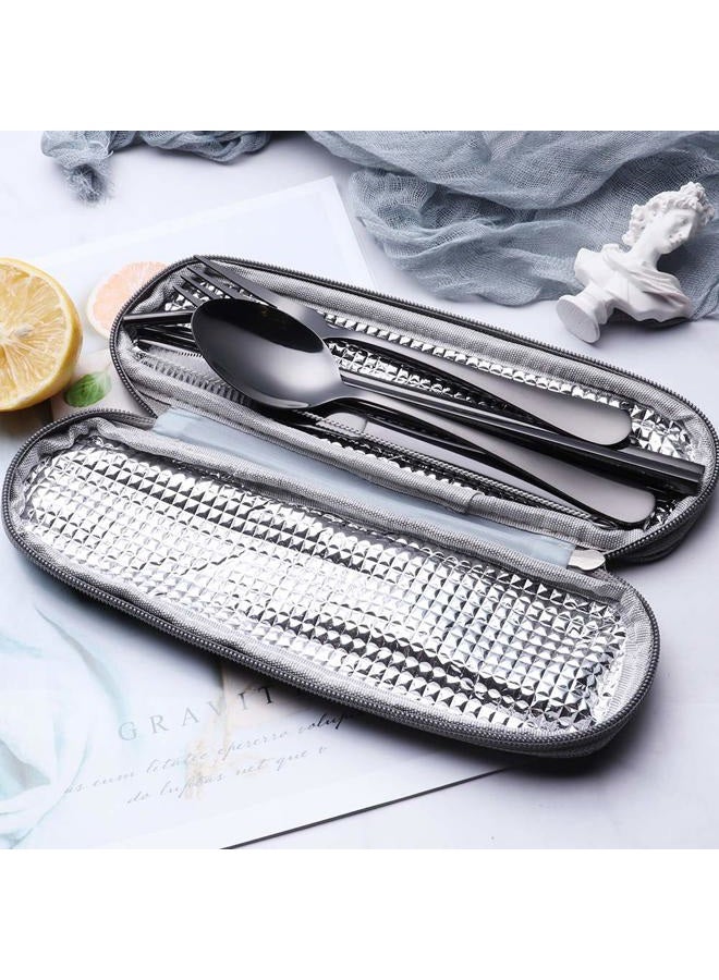 Topbooc Portable Stainless Steel Flatware Set, Travel Camping Cutlery Set, Portable Utensil Travel Silverware Dinnerware Set with a Waterproof Case (8-pieces flatware set black) - Image 3