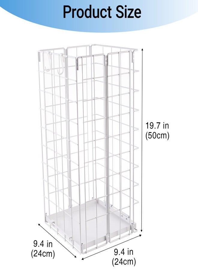 ZHMY Umbrella Stand, Umbrella Holder for Entryway, Large Metal Foldable Umbrella Rack Organizer Freestanding, with Water Tray and Hooks, Rectangular Hollow Rack 9.5 x 9.5 x 19.7 Inches (White) - Image 2