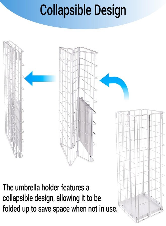 ZHMY Umbrella Stand, Umbrella Holder for Entryway, Large Metal Foldable Umbrella Rack Organizer Freestanding, with Water Tray and Hooks, Rectangular Hollow Rack 9.5 x 9.5 x 19.7 Inches (White) - Image 4