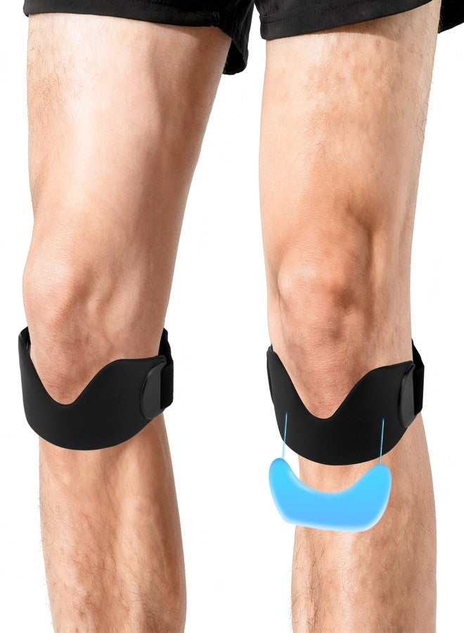 Fukaisu 2pcs Patellar Tendon Support Strap, Black Silicone Adjustable Anti-Slip Ergonomic Knee Brace for Women Men, Patella Stabilizer Band for Running Football Basketball Hiking - Image 1