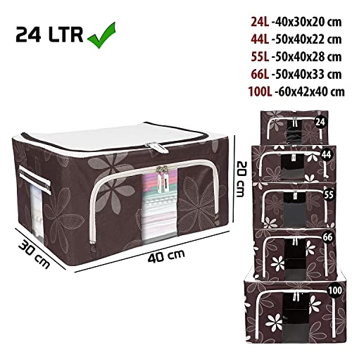 Inditradition Multipurpose Foldable Storage Boxes for Clothes, Wardrobe Organizers (Oxford Fabric, 24 Liter, Pack of 1) - Random Colour & Design - Image 2