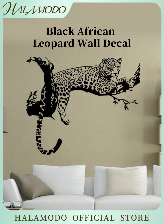 HALAMODO Black African Leopard Wall Decal Removable Mural Wall Stickers Lifelike Large Cool Leopard Animal Wall Stickers PVC Art Decorations Decor for Bedroom Living Room Car Murals - Image 1