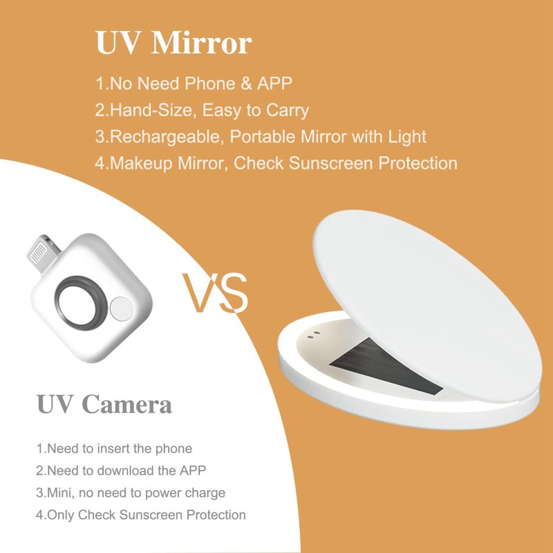 Travel Compact Mirror with UV Camera for Sunscreen Test, 2X Magnification Portable Lighted Mirror for Handbag Pocket - Image 2