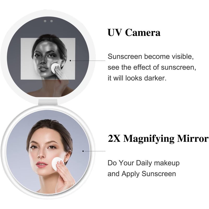 Travel Compact Mirror with UV Camera for Sunscreen Test, 2X Magnification Portable Lighted Mirror for Handbag Pocket - Image 5