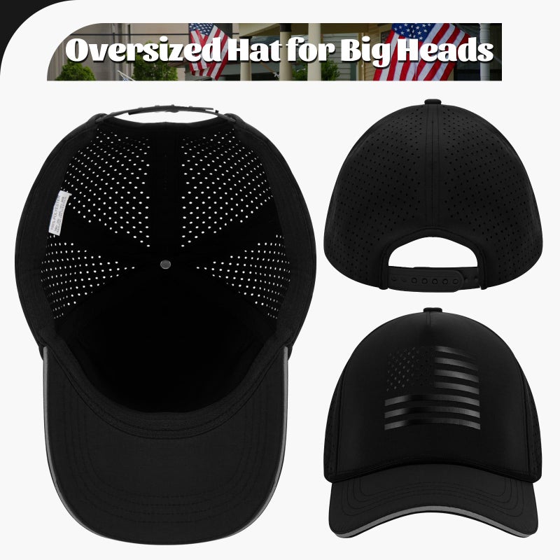 BROMZ Oversize XL XXL XXXL American Flag Trucker Hat, Waterproof Quick Dry Snapback Hats, Large USA Baseball Cap for Men Big Heads, Breathable Mesh Side, Adjustable Fit, Black/Black Flag - Image 3
