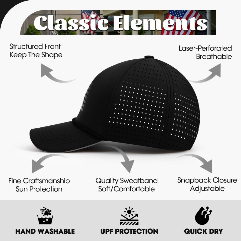 BROMZ Oversize XL XXL XXXL American Flag Trucker Hat, Waterproof Quick Dry Snapback Hats, Large USA Baseball Cap for Men Big Heads, Breathable Mesh Side, Adjustable Fit, Black/Black Flag - Image 4