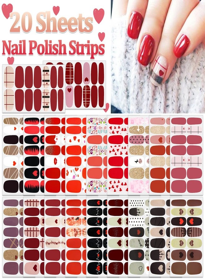SILPECWEE 20 Sheets Valentine's Day Nail Polish Stickers Decals Nail Wraps for Women Gel Nail Strips Self Adhesive Nail Polish Strips Holiday Manicure Design for Nail Art with 1pc Nail File - Image 2