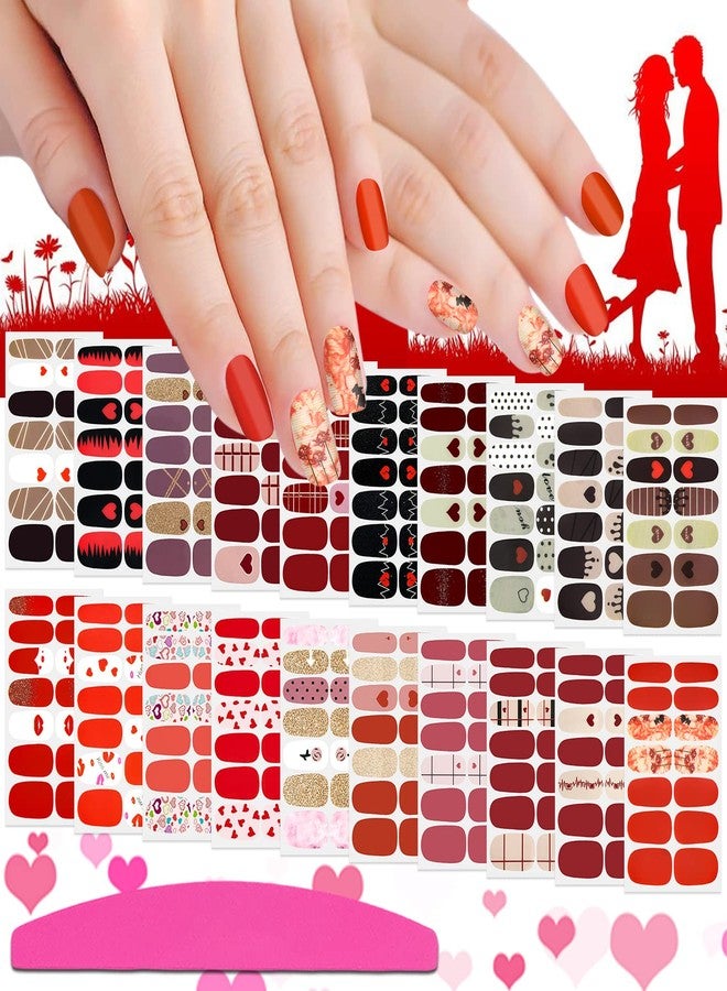 SILPECWEE 20 Sheets Valentine's Day Nail Polish Stickers Decals Nail Wraps for Women Gel Nail Strips Self Adhesive Nail Polish Strips Holiday Manicure Design for Nail Art with 1pc Nail File - Image 1