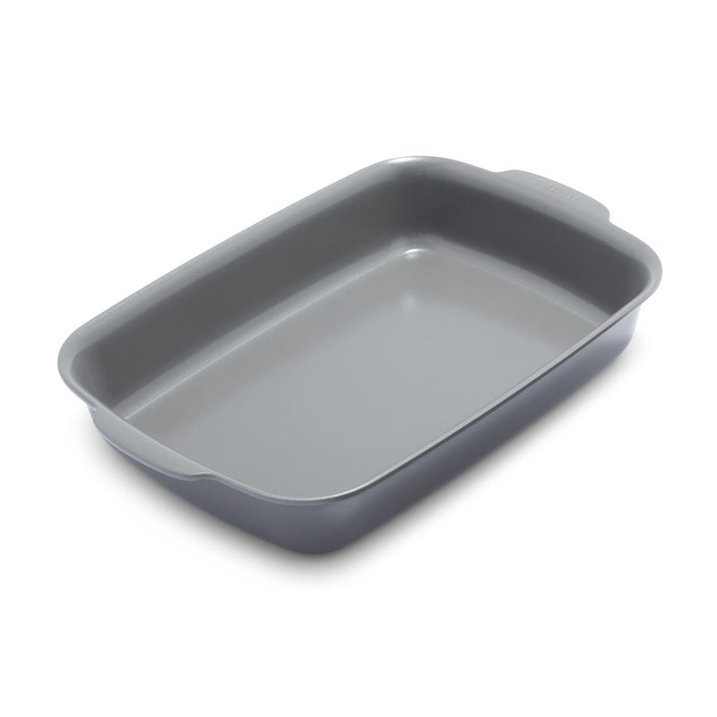 GreenPan Premiere Ovenware Healthy Ceramic Nonstick 13 x 9 Rectangular Baking Pan Cast Aluminum Bakeware WarpFree Oven and Broiler safe to 600FDishwasher Safe PFASFree Gray