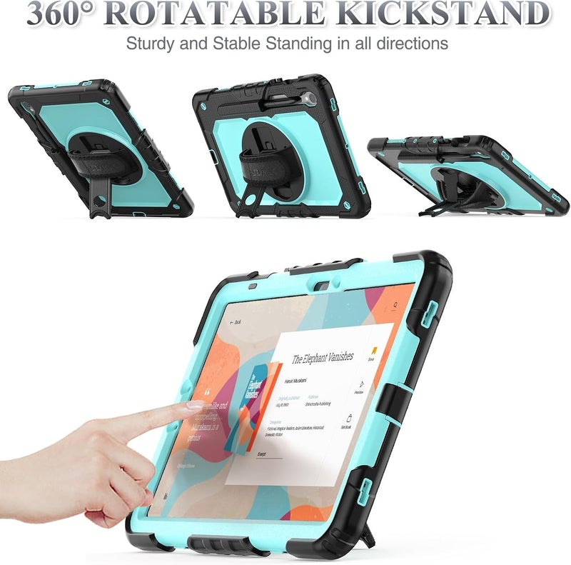 SEYMAC Case for Galaxy Tab S9 Plus /S9 FE Plus/S10 Plus 12.4'', with Screen Protector Pencil Holder [360 Rotating Hand Strap] &Stand, Drop-Proof, Yellowish+Pink - Image 4