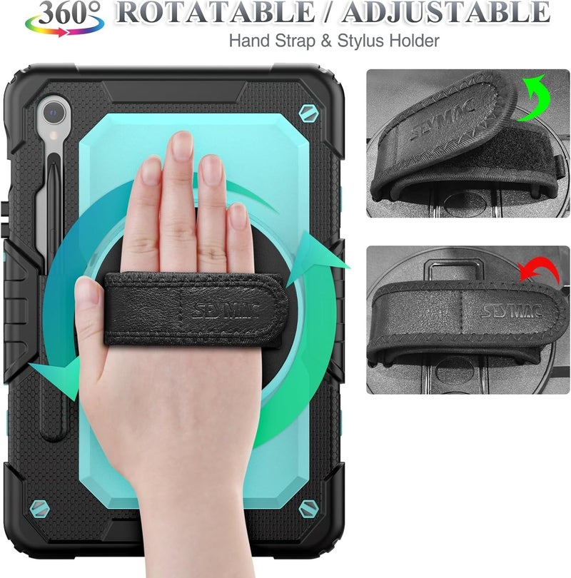 SEYMAC Case for Galaxy Tab S9 Plus /S9 FE Plus/S10 Plus 12.4'', with Screen Protector Pencil Holder [360 Rotating Hand Strap] &Stand, Drop-Proof, Yellowish+Pink - Image 3