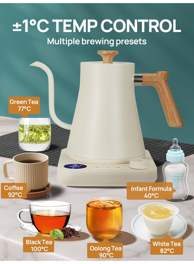 بريتيل إبريق عنق الإوز لتحضير القهوة بتقنية V60، سعة 900 مل، مزود بمقبض لتعديل درجة الحرارة مع شاشة رقمية وميزة الحفاظ التلقائي على الحرارة، مصنوع من الفولاذ المقاوم للصدأ بقدرة 1200 واط، مناسب للمنزل والمكتب، اللون الأبيض. - Image 5