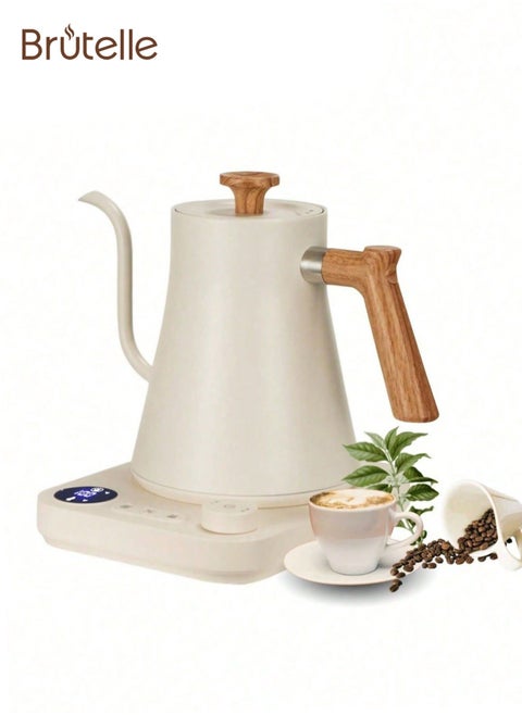Gooseneck Kettle V60 Coffee Kettle 900ML Power Knob Temperature Adjustment with Digital Display Temperature Automatic Insulation Stainless Steel Material 1200W Suitable for Home and Office White