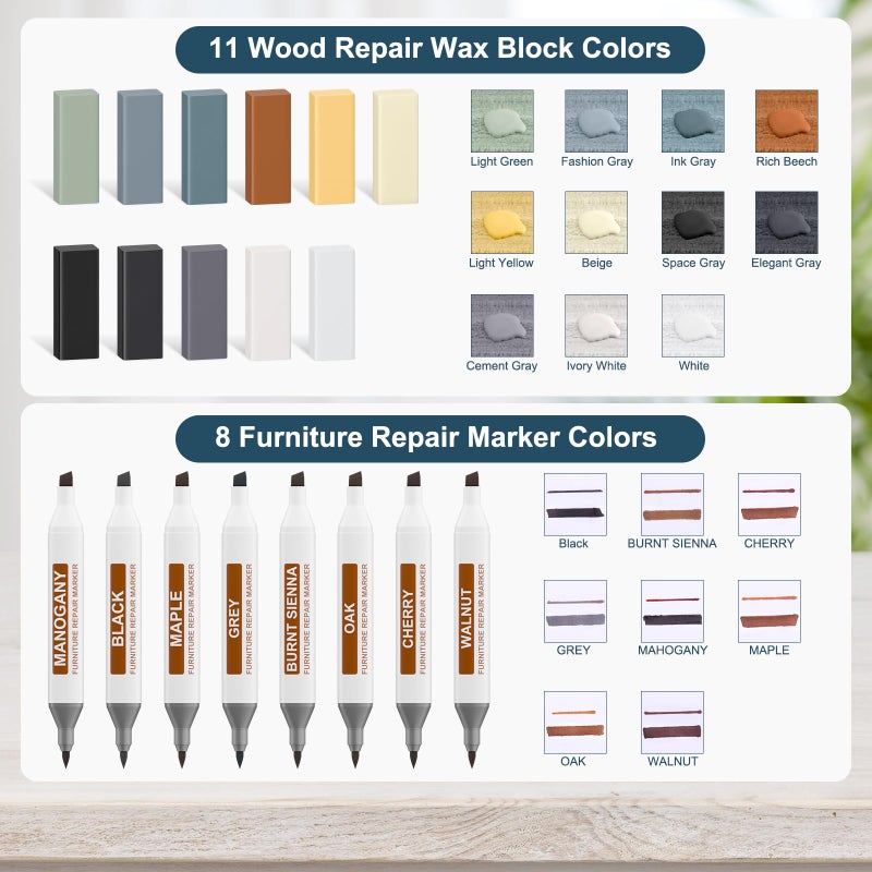 A-HEYIDA Laminate Vinyl Wood Floor Scratch Repair Kit with Heat Pen - 11 Colors Grey Hardwood Wax Sticks & 8 Colors Dual Tip Furniture Markers Touch up, Linoleum Restoration Wax Melting Tool Set - Image 3