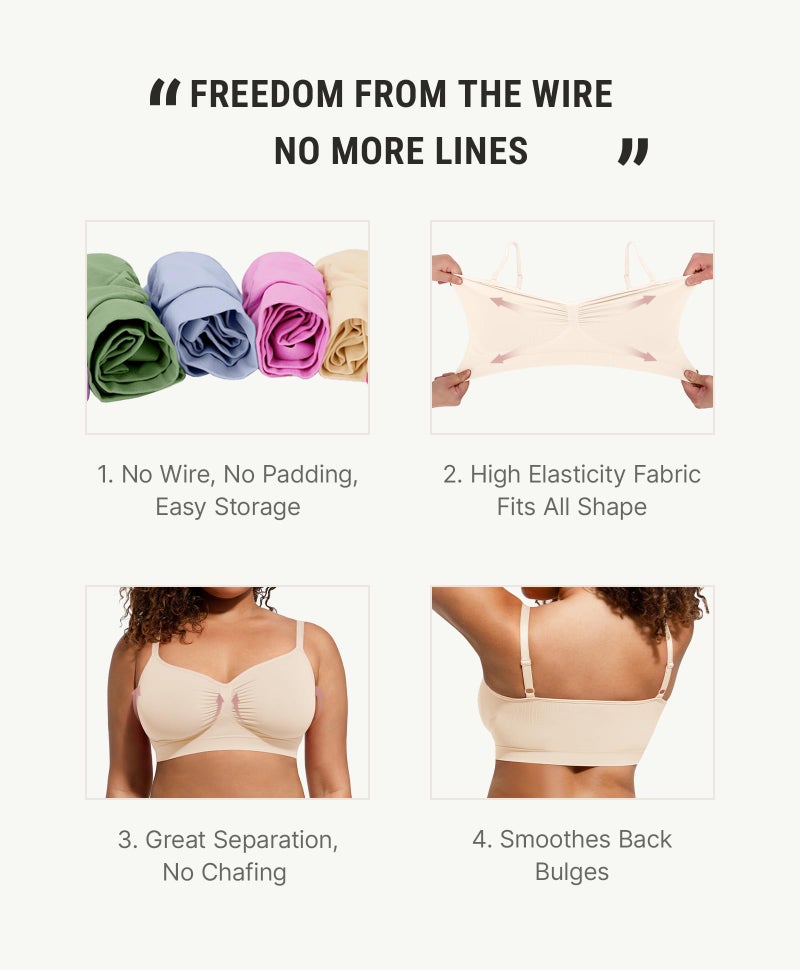 FeelinGirl Bras for Women No Underwire Push Up Full Coverage Wireless Comfortable Bralettes Beige Large - Image 2