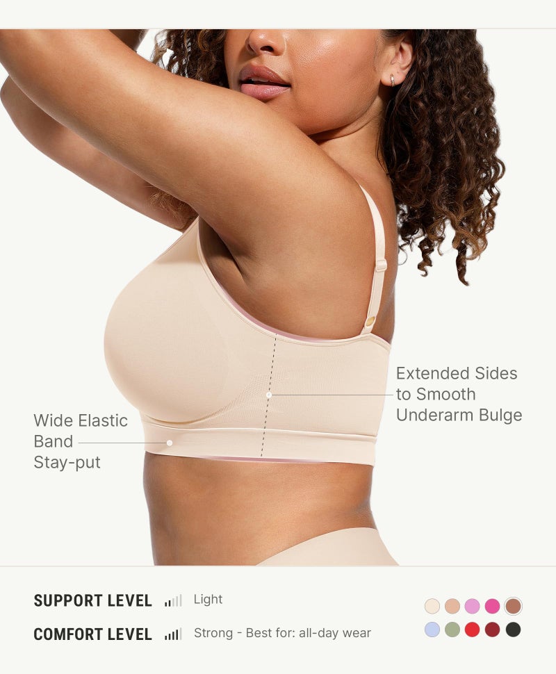 FeelinGirl Bras for Women No Underwire Push Up Full Coverage Wireless Comfortable Bralettes Beige Large - Image 3