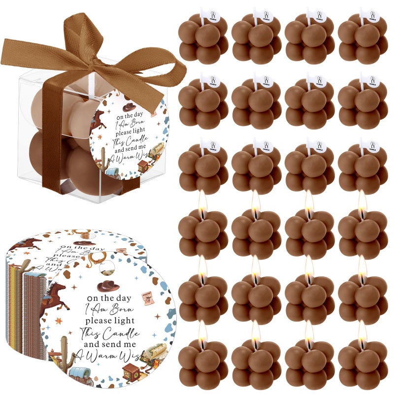 MTLEE 24 Sets Cowboy Baby Shower Favors Small Bubble Candle Baby Shower Favors for Guests Tea Candles Bulk with Stylish Ribbons Cards Gifts Party Decorations - Image 1