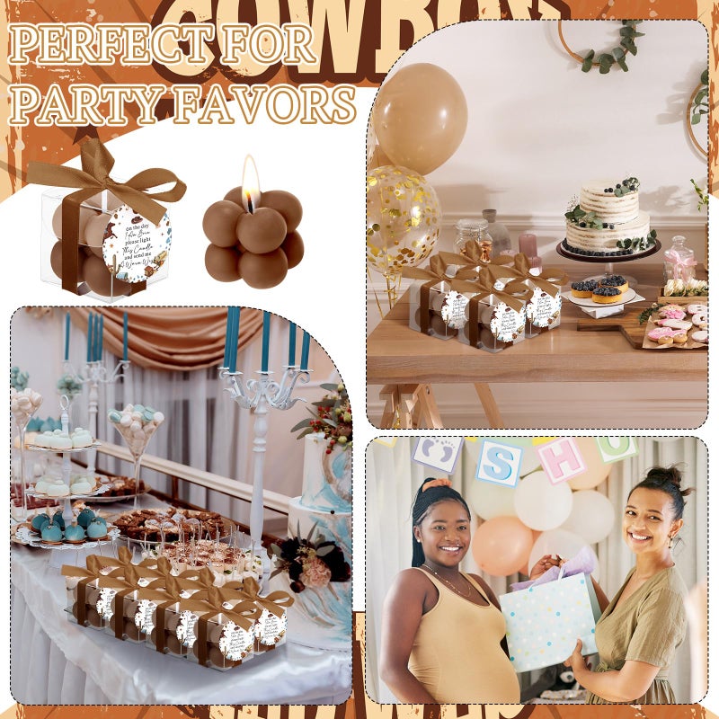 MTLEE 24 Sets Cowboy Baby Shower Favors Small Bubble Candle Baby Shower Favors for Guests Tea Candles Bulk with Stylish Ribbons Cards Gifts Party Decorations - Image 4