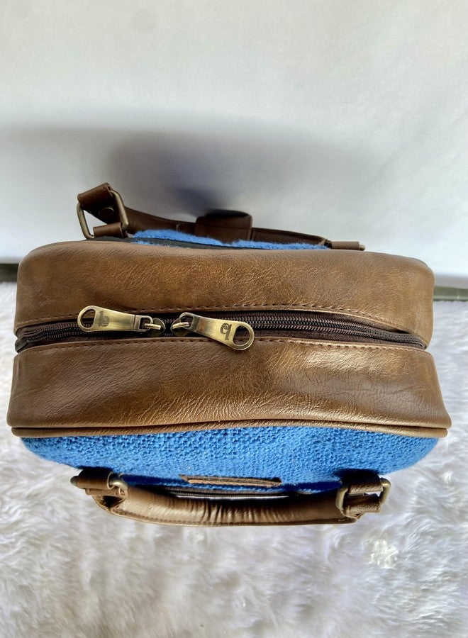 BHASTRA Blue Mini Backpack With Cushioned Pocket & Embroidered Design - Handloom Fabric & Comfortable Straps | Vegan Leather | Stylish Design, Perfect for Work, Travel |Ideal For Gifting - Image 5