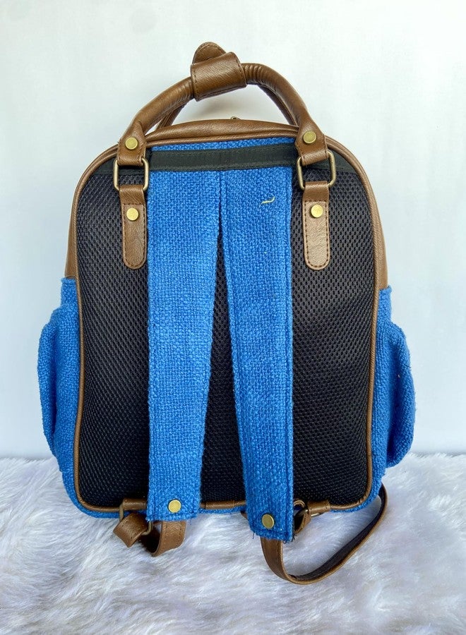 BHASTRA Blue Mini Backpack With Cushioned Pocket & Embroidered Design - Handloom Fabric & Comfortable Straps | Vegan Leather | Stylish Design, Perfect for Work, Travel |Ideal For Gifting - Image 4