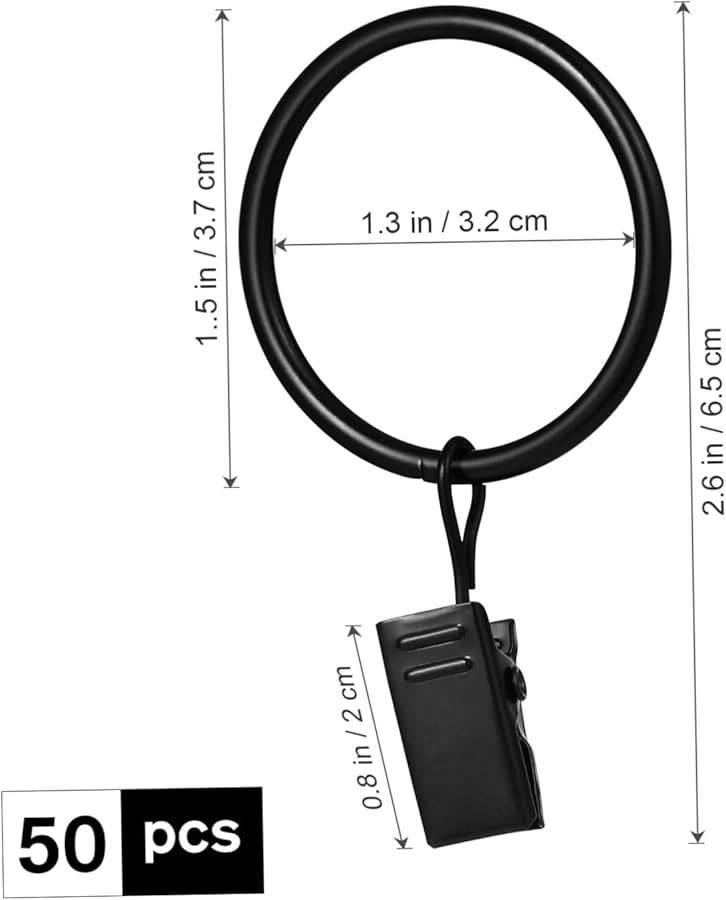 Unomor Heavy Duty Curtain Rod Ring Clips With Hooks 50Pcs Black For Shower And Window Curtains - Image 3