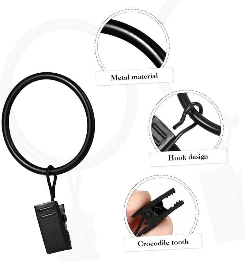Unomor Heavy Duty Curtain Rod Ring Clips With Hooks 50Pcs Black For Shower And Window Curtains - Image 4