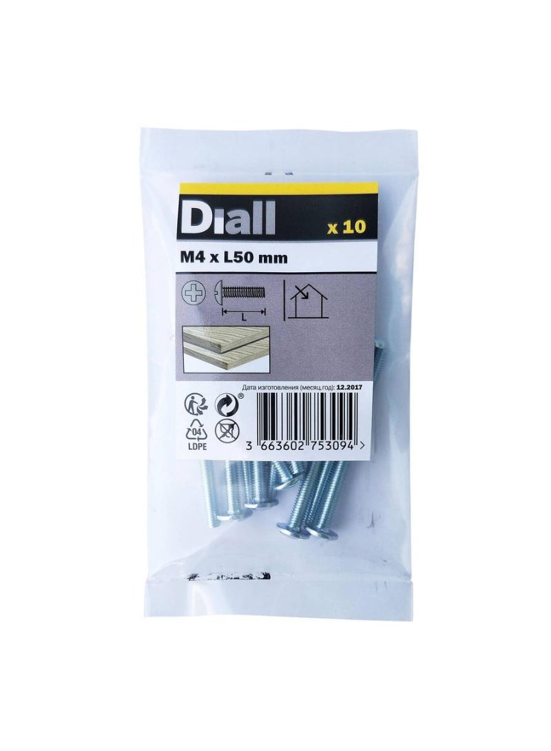 ACE Diall Zinc-Plated Carbon Steel Drawer Knob Screw Pack M4 x 50mm 10Pcs