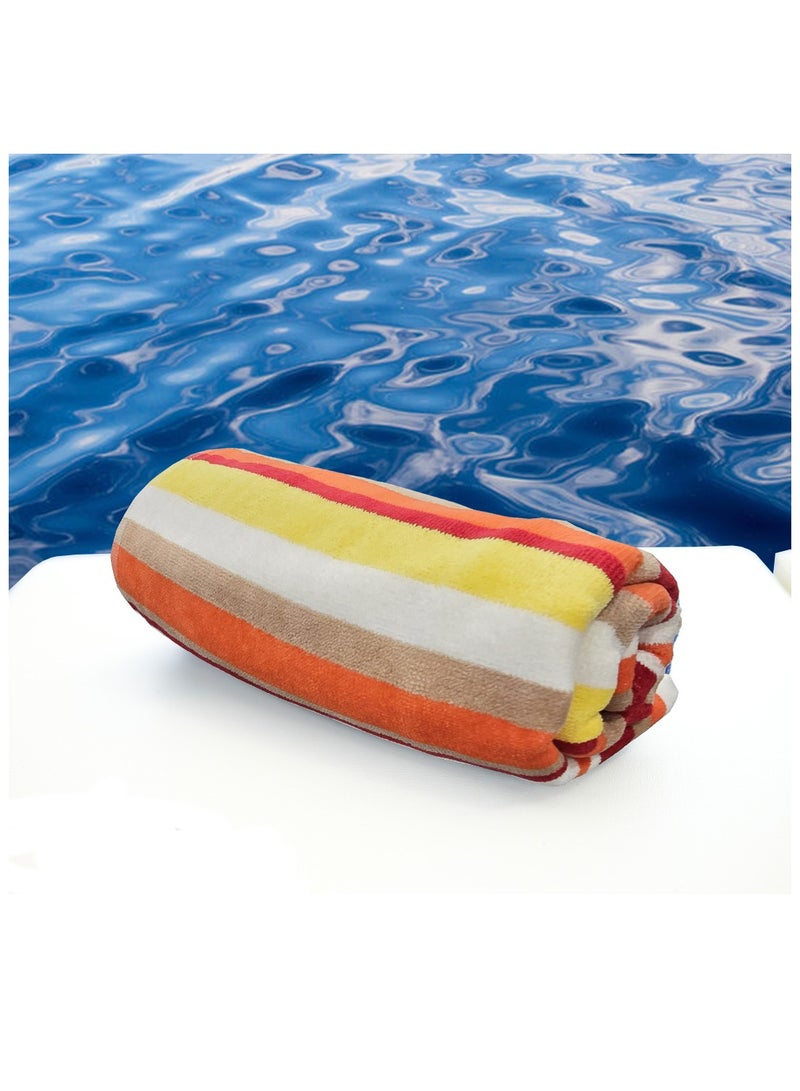كاسينو Kassino Premium Striped Oversized Beach Towels (90 x 180cm) - 100% Cotton, Soft & Quick-Dry, Double Stitched for Durability, Perfect towels for Beach and Pool (1PC) (1, Orange Stripes) - Image 2