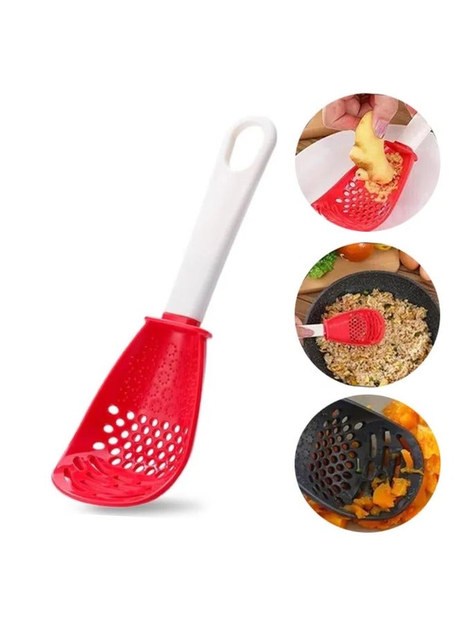 هومستر قطعتان 6 قطع في ملعقة طهي متعددة الوظائف في المطبخ، ملعقة سيليكون ملعقة ملعقة من السليكون مقاوم لدرجة الحرارة، ملعقة كولاندر للطهي، التصريف، القش، الشواء، الفصل (أحمر) - Image 1