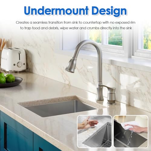ROVOGO 15x15x8 in. Undermount Bar Prep Kitchen Sink 304 Stainless Steel, Small Single Bowl with Drain, Brushed - Image 2