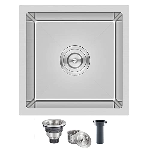 ROVOGO 15x15x8 in. Undermount Bar Prep Kitchen Sink 304 Stainless Steel, Small Single Bowl with Drain, Brushed - Image 1