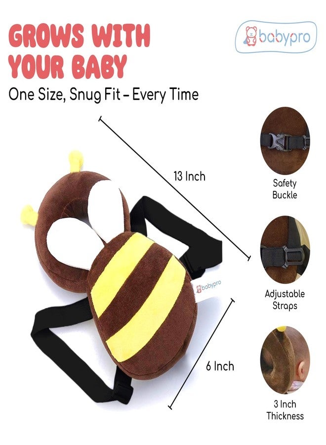 Ess Cubes Enterprise Baby Head Guard Safety Protector Cushion Plush Soft Toy Early Learning Toy Crawling Walking Running Toddler Fall Protection Baby Protector Child Adjustable Shoulder Strap Backpack (Brown, Bee) - Image 4