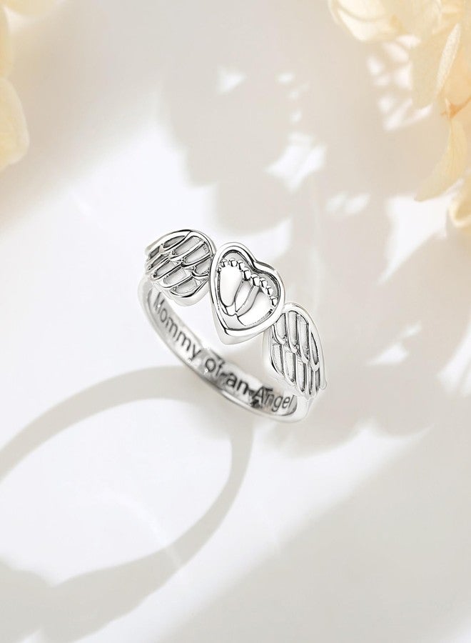INFUSEU Mommy of an Angel Ring Miscarriage Rings for Mothers Hug from Heaven Pregnancy Loss Gifts Mom Women Angel Wings Memorial Sympathy Jewelry Size 7 - Image 2