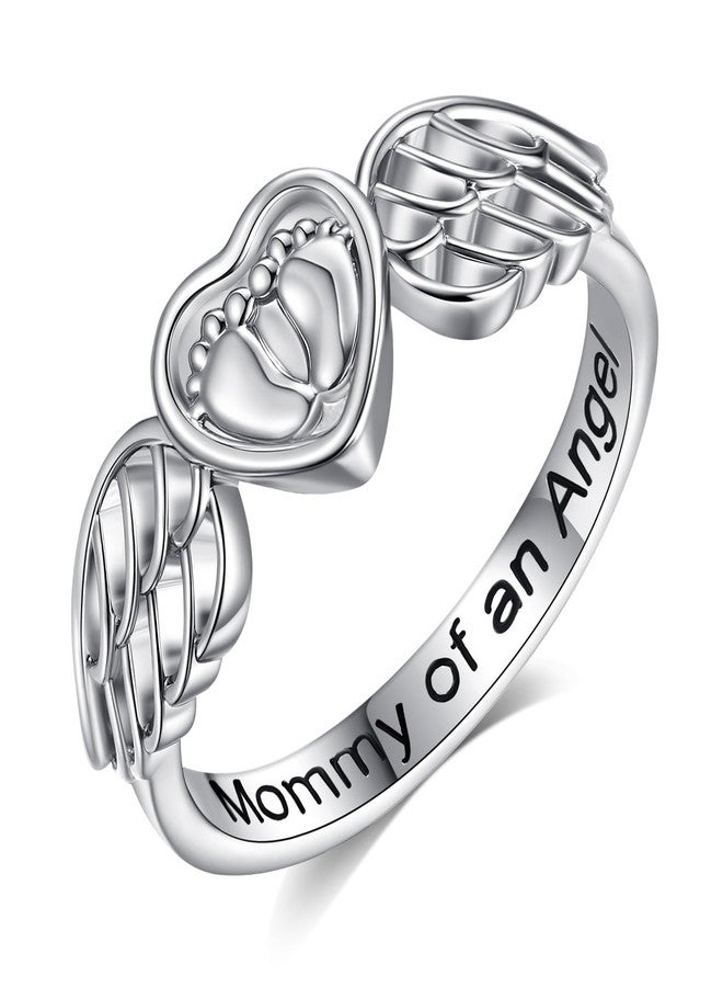 INFUSEU Mommy of an Angel Ring Miscarriage Rings for Mothers Hug from Heaven Pregnancy Loss Gifts Mom Women Angel Wings Memorial Sympathy Jewelry Size 7 - Image 1