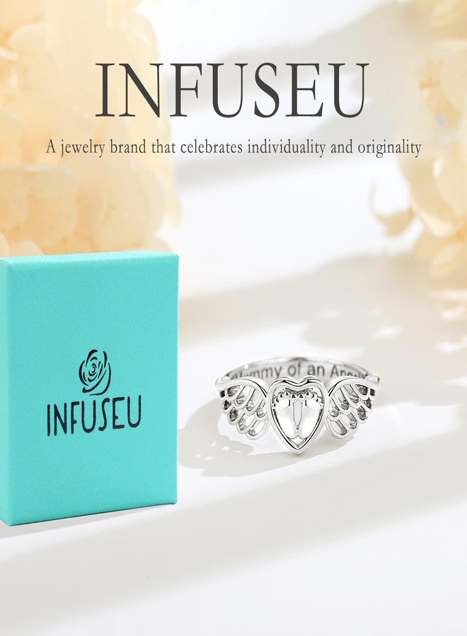 INFUSEU Mommy of an Angel Ring Miscarriage Rings for Mothers Hug from Heaven Pregnancy Loss Gifts Mom Women Angel Wings Memorial Sympathy Jewelry Size 7 - Image 3