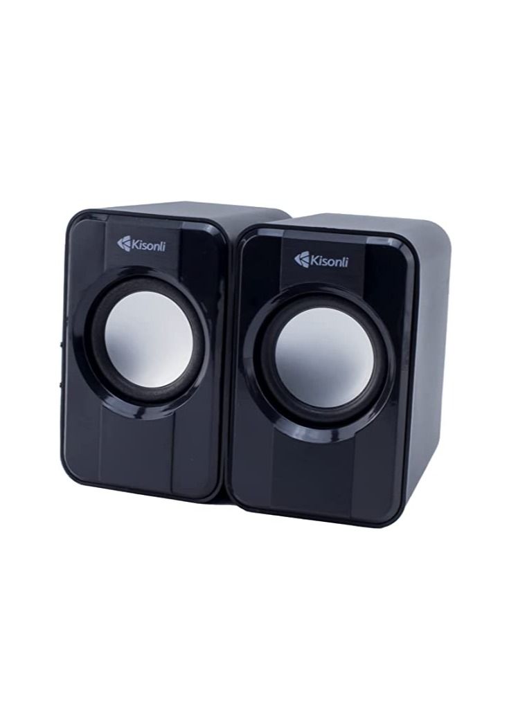 KISONLI S-444 WIRED MINI COMPUTER SPEAKERS USB 2.0 PC SPEAKERS FOR LAPTOP DESKTOP PHONE 6W BLACK - Image 1