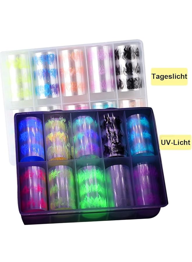 Excefore Luminous Fire Flame Nail Transfer Stickers Fluorescent Nail Art Sticker Nail Decals For Nail Foil Decoration Accessories 10 Rolls - Image 4