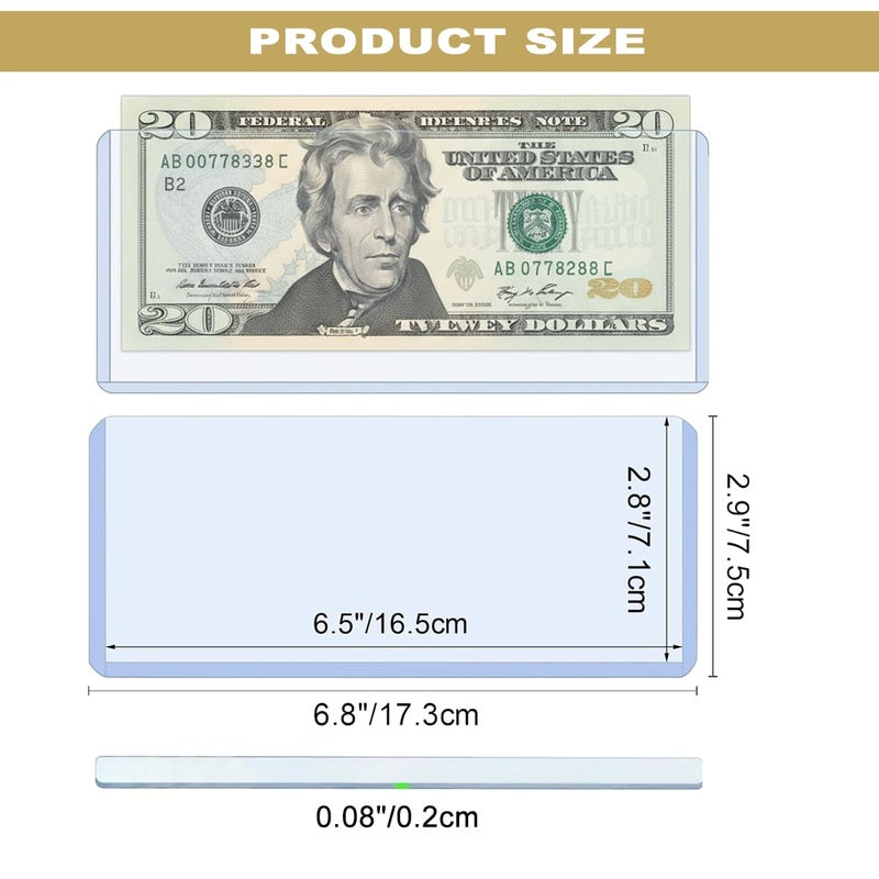 Ofiswadi 33 Pack Dollar Bill Sleeves, 6.8 x 2.9 Inch Hard Plastic Currency Sleeves with Top-Loading Design, Waterproof Money Protectors for Bill Storage and Display - Image 2