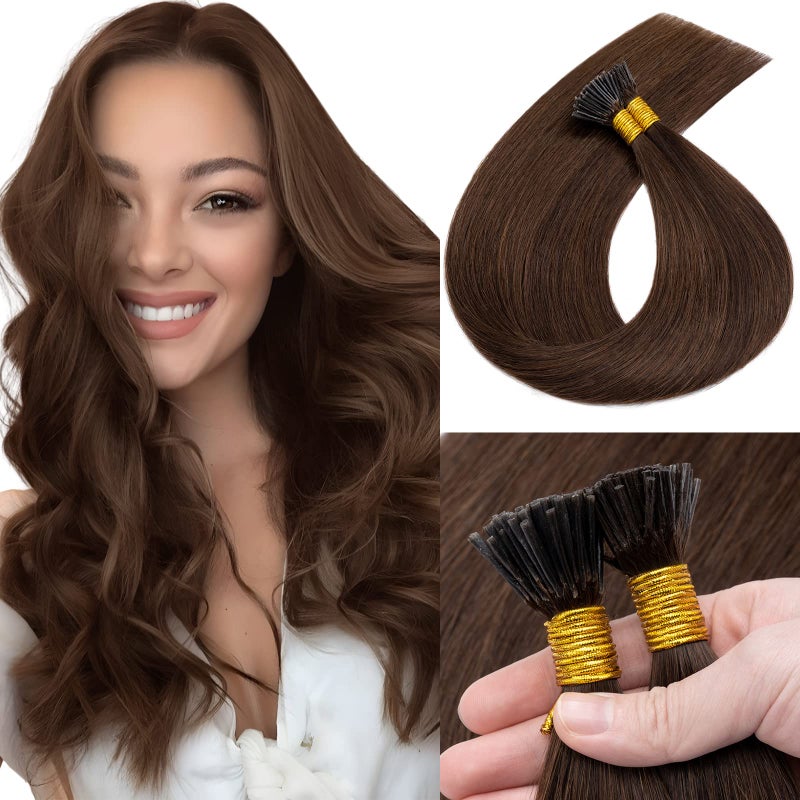 MYLADY I Tip Hair Extensions Human Hair 100 Strands 22 Inch Medium Brown Pre Bonded ITip Human Hair Extensions Cold Fusion Stick Tip Hair Extensions 50g
