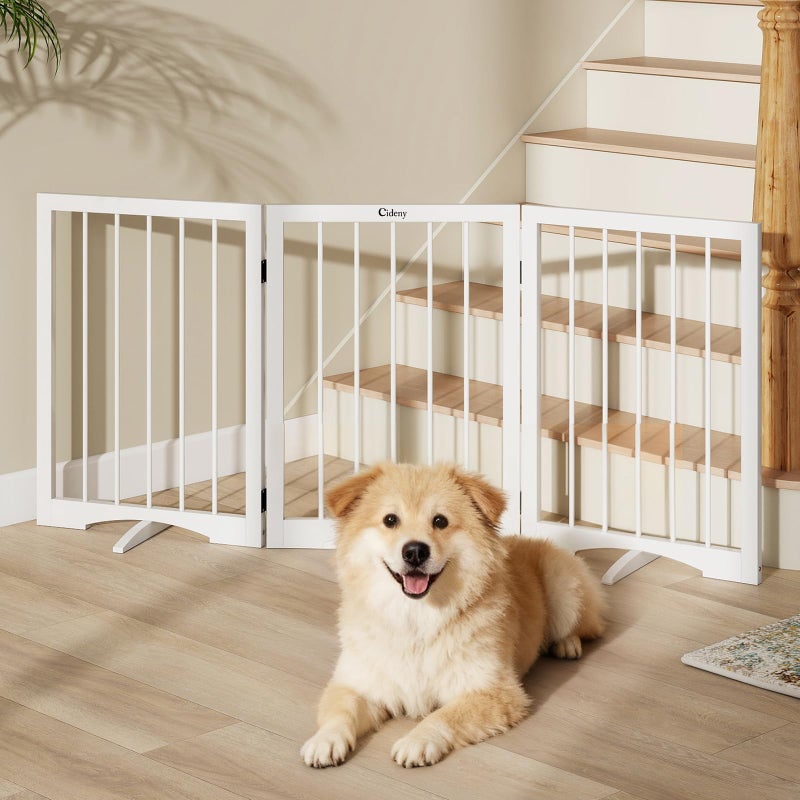 Cideny Free Standing Dog Gate Indoor, Foldable Dog Gate for Doorways Stairs Hallways, 3-Panel Freestanding Pet Gate with Support Feet for Stability, Folding Puppy Gate Easy to Move, Doggy Gate 54"x24" - Image 1