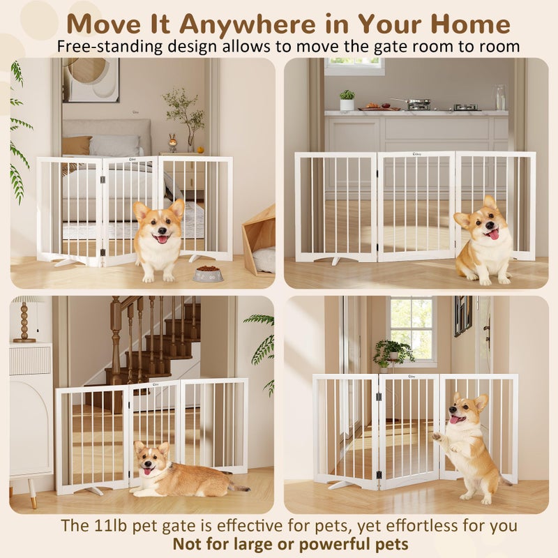 Cideny Free Standing Dog Gate Indoor, Foldable Dog Gate for Doorways Stairs Hallways, 3-Panel Freestanding Pet Gate with Support Feet for Stability, Folding Puppy Gate Easy to Move, Doggy Gate 54"x24" - Image 2