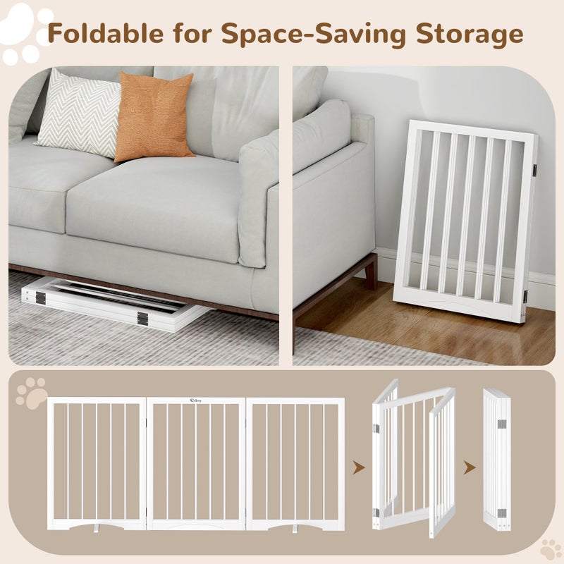 Cideny Free Standing Dog Gate Indoor, Foldable Dog Gate for Doorways Stairs Hallways, 3-Panel Freestanding Pet Gate with Support Feet for Stability, Folding Puppy Gate Easy to Move, Doggy Gate 54"x24" - Image 4