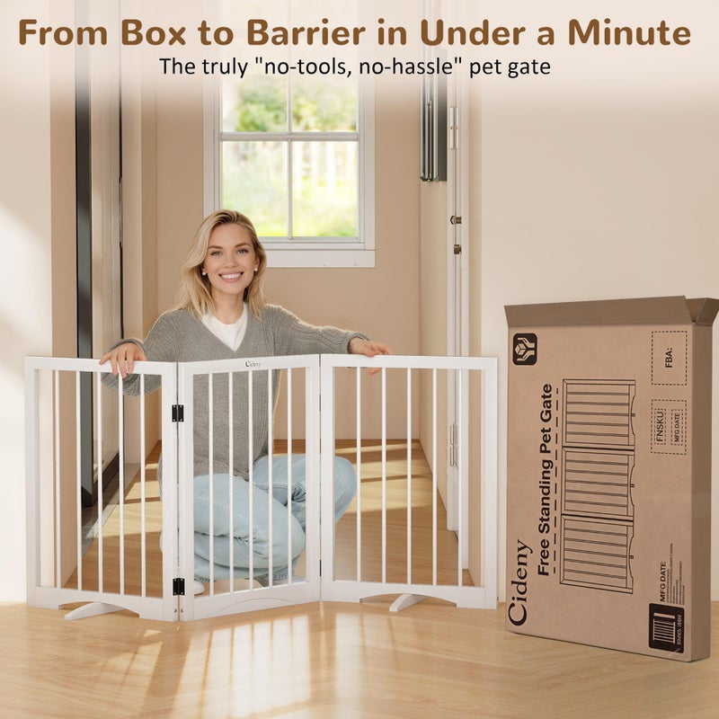 Cideny Free Standing Dog Gate Indoor, Foldable Dog Gate for Doorways Stairs Hallways, 3-Panel Freestanding Pet Gate with Support Feet for Stability, Folding Puppy Gate Easy to Move, Doggy Gate 54"x24" - Image 5