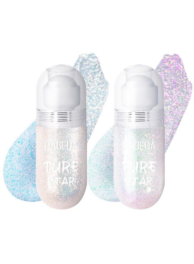 DAGEDA 2Colors Rollon Body Glitter Gel For Body Hair Face Holographic Glitter Makeup For Rave Accessories Body Shimmer Hair Glitter Gel For Halloween Makeup(Galaxy Blue+Sparkling Pink) - Image 1