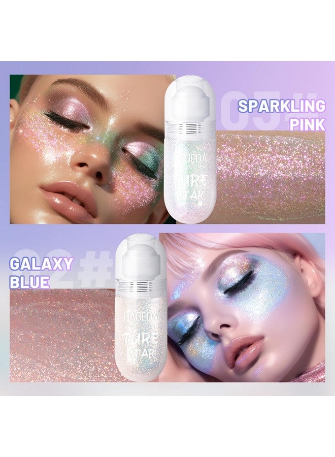DAGEDA 2Colors Rollon Body Glitter Gel For Body Hair Face Holographic Glitter Makeup For Rave Accessories Body Shimmer Hair Glitter Gel For Halloween Makeup(Galaxy Blue+Sparkling Pink) - Image 2