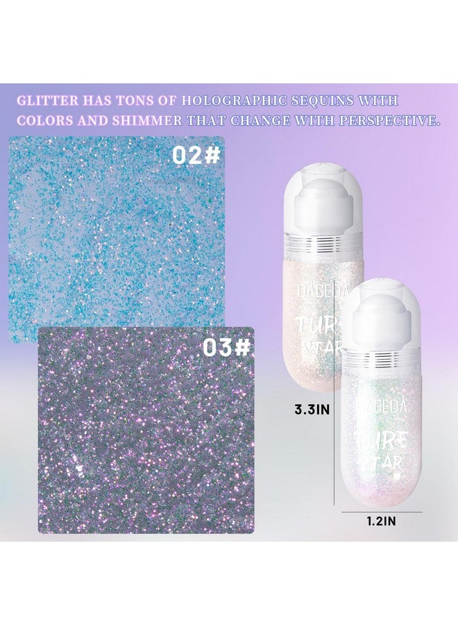 DAGEDA 2Colors Rollon Body Glitter Gel For Body Hair Face Holographic Glitter Makeup For Rave Accessories Body Shimmer Hair Glitter Gel For Halloween Makeup(Galaxy Blue+Sparkling Pink) - Image 3