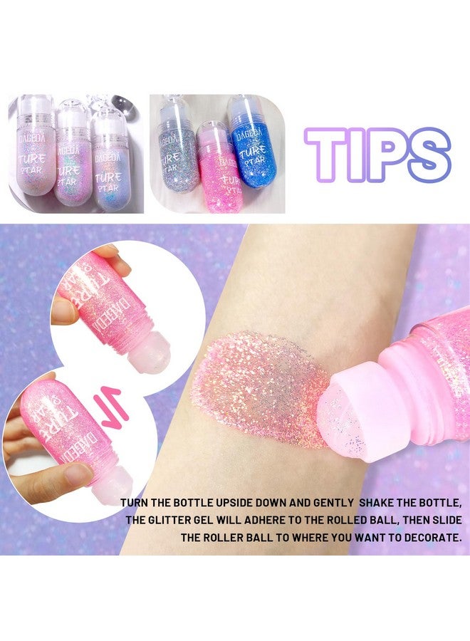 DAGEDA 2Colors Rollon Body Glitter Gel For Body Hair Face Holographic Glitter Makeup For Rave Accessories Body Shimmer Hair Glitter Gel For Halloween Makeup(Galaxy Blue+Sparkling Pink) - Image 5