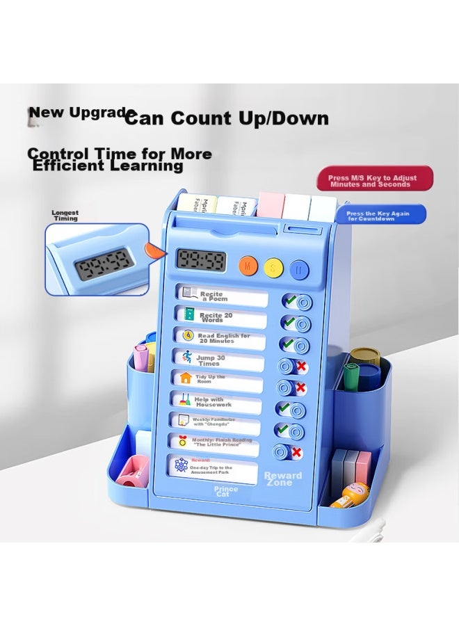 Cat Prince Rotating Pen Holder Self-discipline Time Clock Desktop Storage Box Children's Stationery Large Capacity High Value Creative Light Lake Green - Image 1