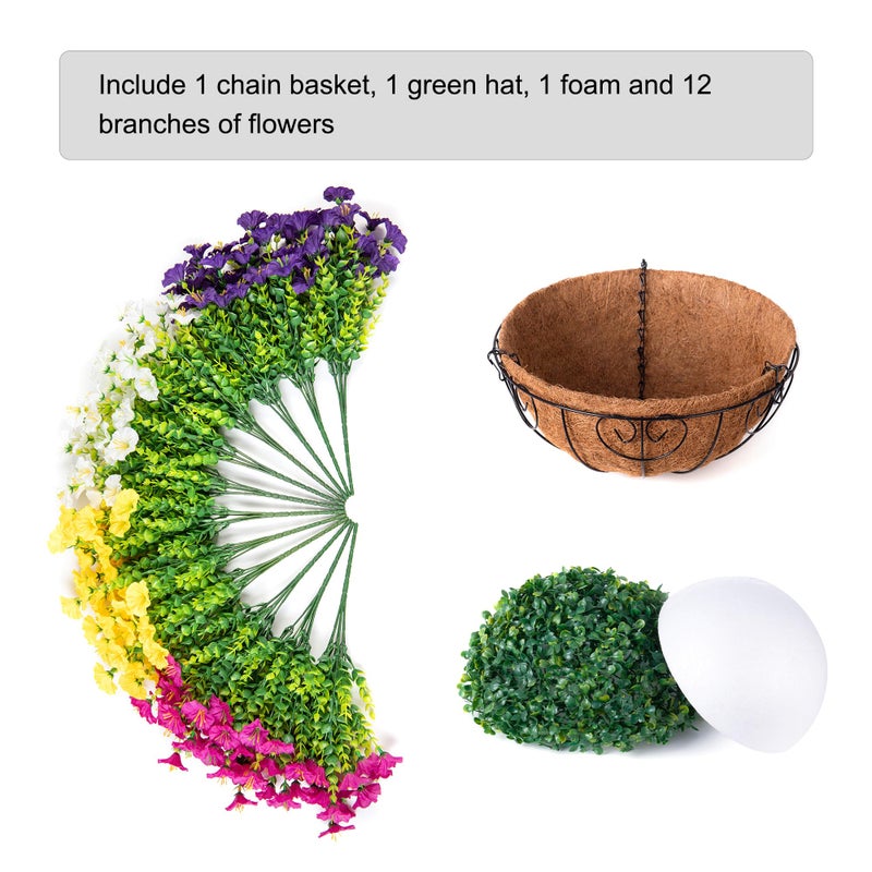 HyeFlora Artificial Hanging Flowers Faux Plants Basket for Outdoors Spring Decor, Fake Silk Morning Glory with Eucalyptus in Planter UV Resistant Outdoor Flowers for Outside Porch Patio Garden Home - Image 4