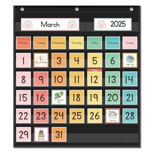 Eamay Rainbow Colorful Calendar Pocket Chart for Kids,Preschool Kindergarten Classroom Elementary Must Haves,Classroom Decorations Decor,Homeschool Teacher Supplies,Back to School Supplies - Image 1